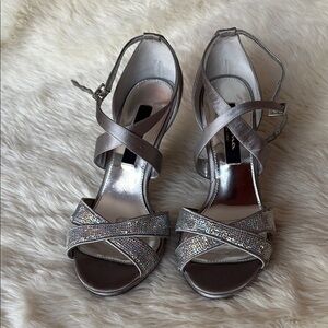 Elegant Silver Strappy Women's Heels
